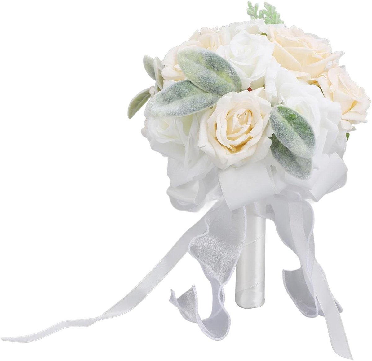 Bruidsboeket Kunstbloemen - Bruidsboeket Rozen - Bruiloft Decoratie - Levensecht Design - 20.5 x 24 cm - Wit