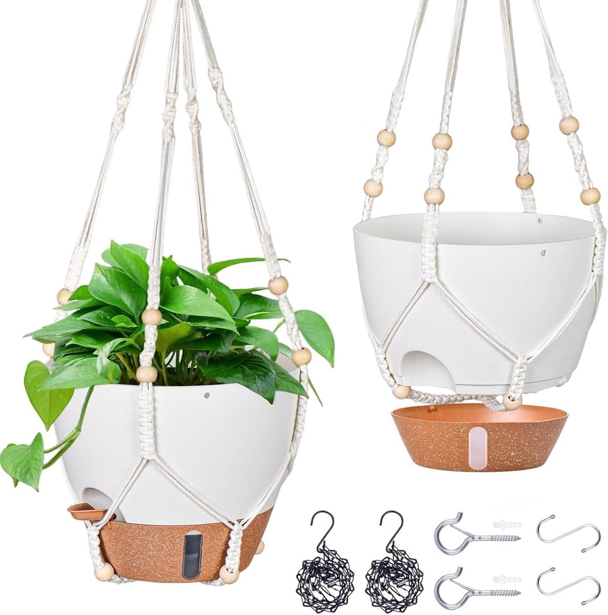 10 Inch Zelfwatergevende Hangende Plantenpotten (2 Stuks) - Binnen en Buiten, Met Waterraam, Afvoergaten en Hangers | UV-bestendig, Voorkomt Wortelrot, Modern Tuinaccessoire