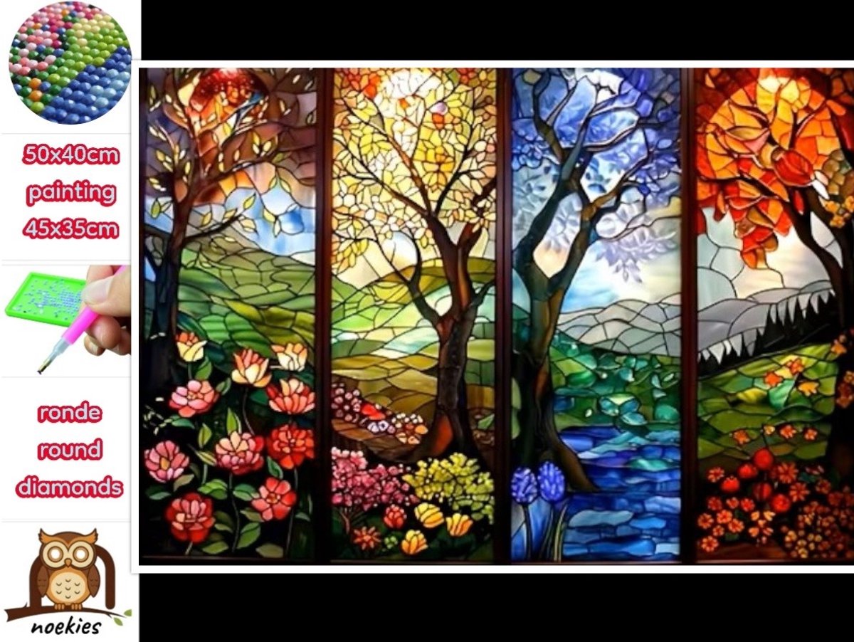 50x40cm Diamond Painting seizoens bomen (rond) nr 78