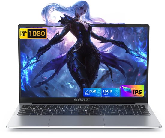 Acemagic AX15 15,6 inch Full HD Laptop - 16 GB DDR4 512 GB SSD Notebook - Intel N95(bis zu 3,40 GHz) - Windows 11 Pro - WIFI 5 - BT - Grijs