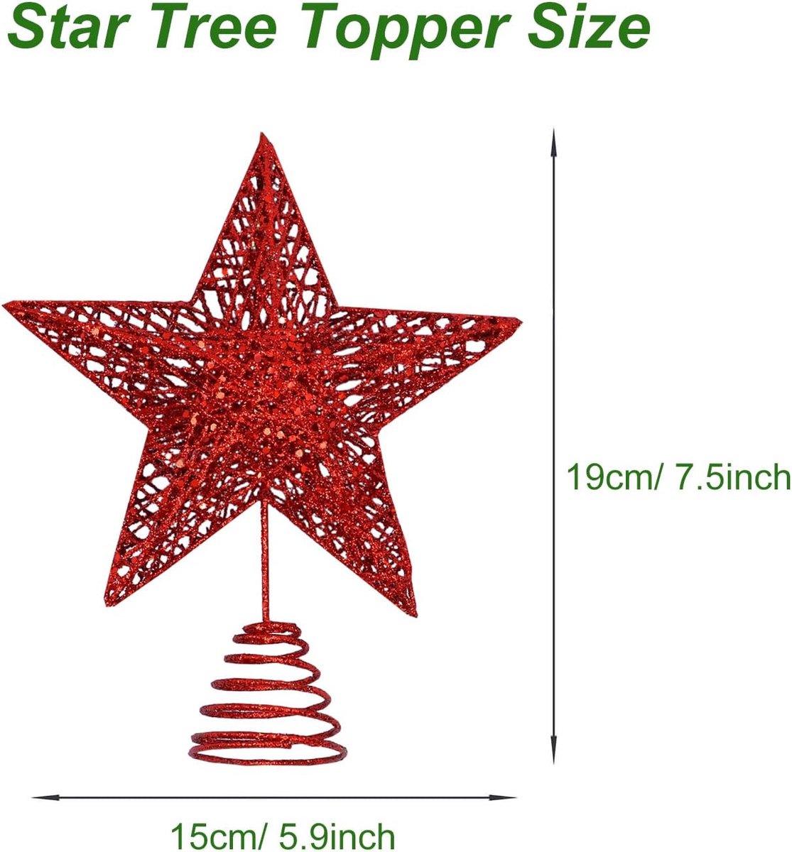 Kerstboom Ster - Boomversiering Top - Feestelijke Decoratie - Gedetailleerd Hol Ontwerp - 15 x 20 cm - Rood – foto 7