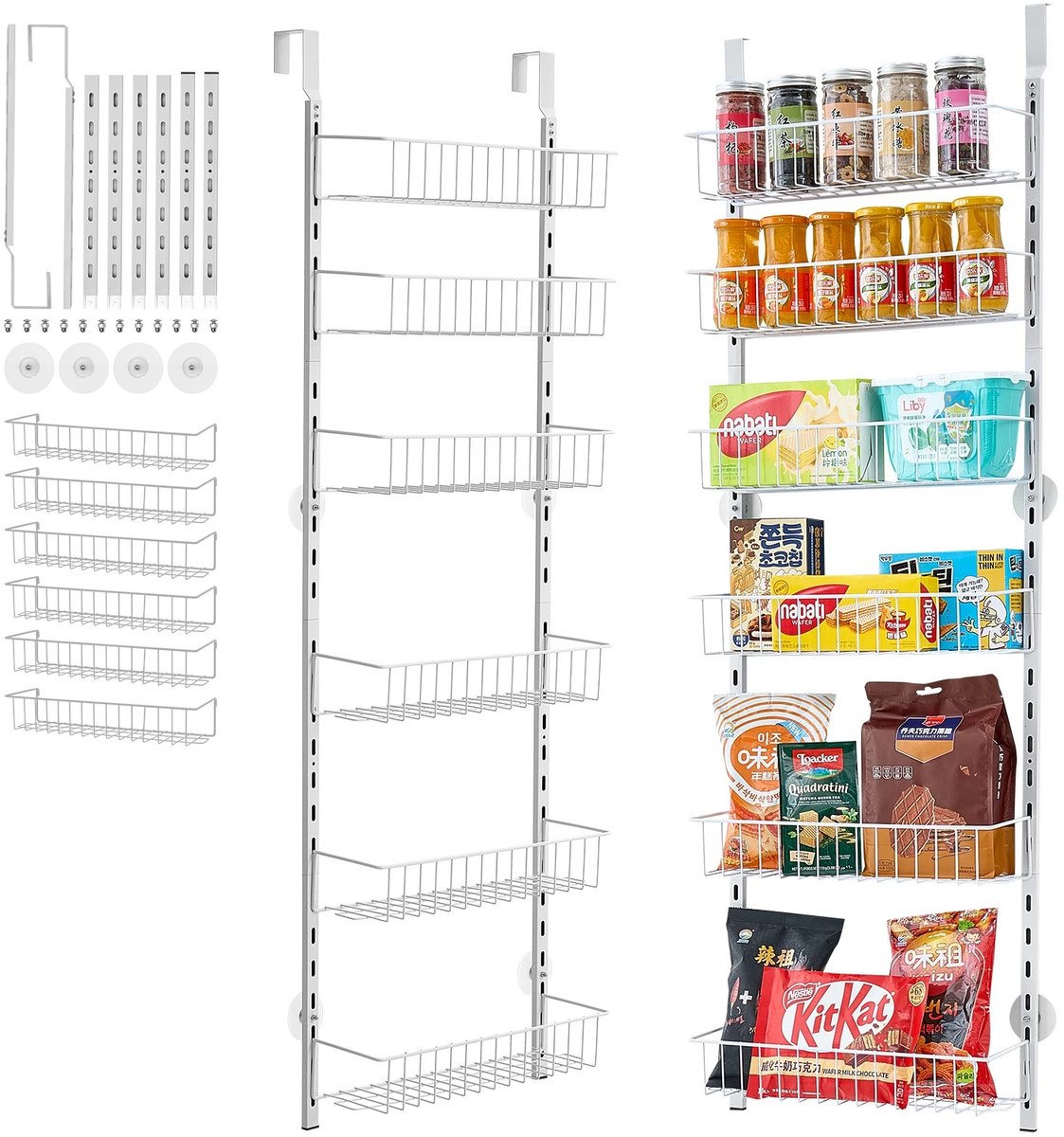 Sello! deur organizer – 6 opbergmanden – verstelbare mandhoogte – deuren tot 50mm – twee montagemogelijkheden – stalen frame