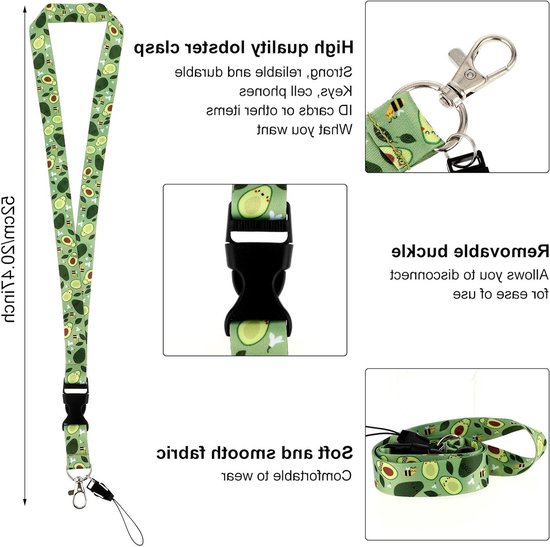 ID Badge Houder met Lanyard en Retractable Badge Reel Clip - Duurzame Nekkoord voor Kantoor, Studenten en Werknemers - Avocado Kleur — afbeelding 3