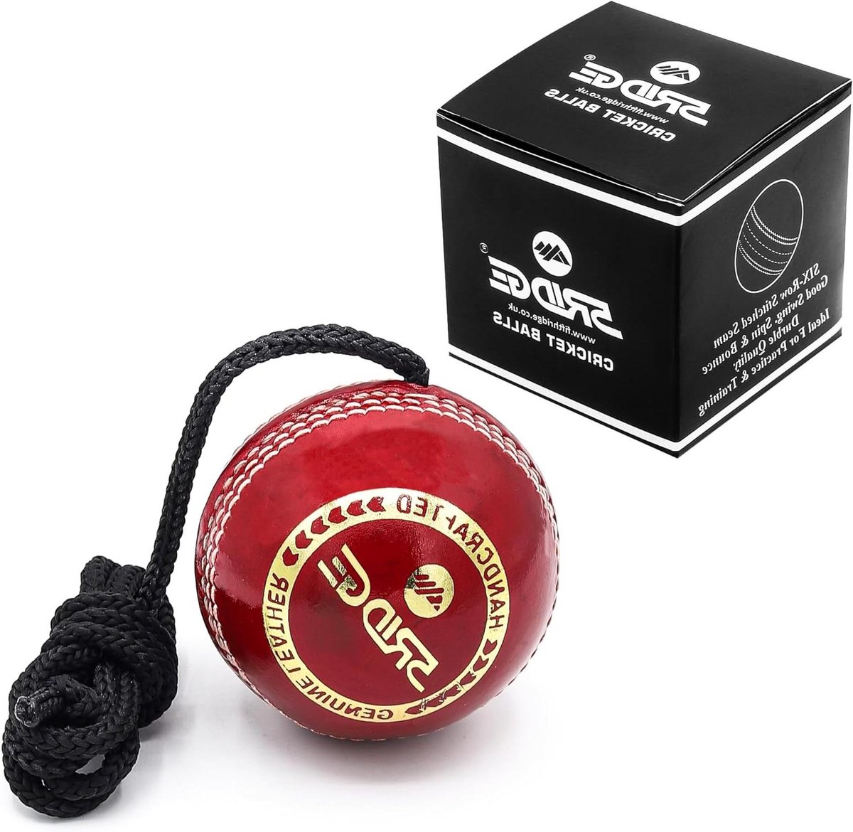 Cricket Bal - Oefenbal Ophangbal - Coördinatie Training - Handgestikt Leer - 7 cm Diameter - Rood