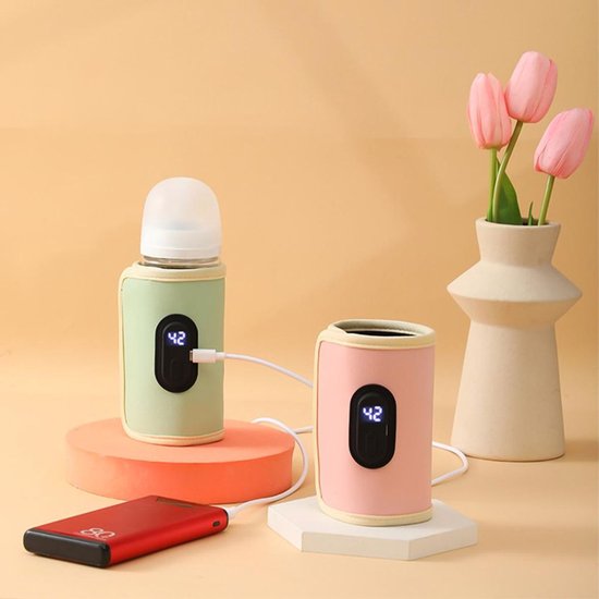 Draagbare flessenwarmer, 18W snelle verwarming voor flessen, 20 instelbare temperatuurstanden, geschikt voor pasgeborenen, ideaal voor thuis en op reis. — afbeelding 3