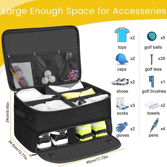 Golfschoenentas - Golfkoffer Organizer - Auto Opbergen - Opvouwbaar Ontwerp - 45 x 345 x 24 cm - Zwart — afbeelding 4