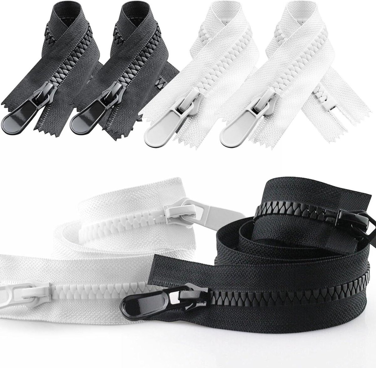 Ritssluiting Set - Reparatieset Rits - Kleding Repareren - Twee Richtingen - 70cm en 20cm - Zwart Wit