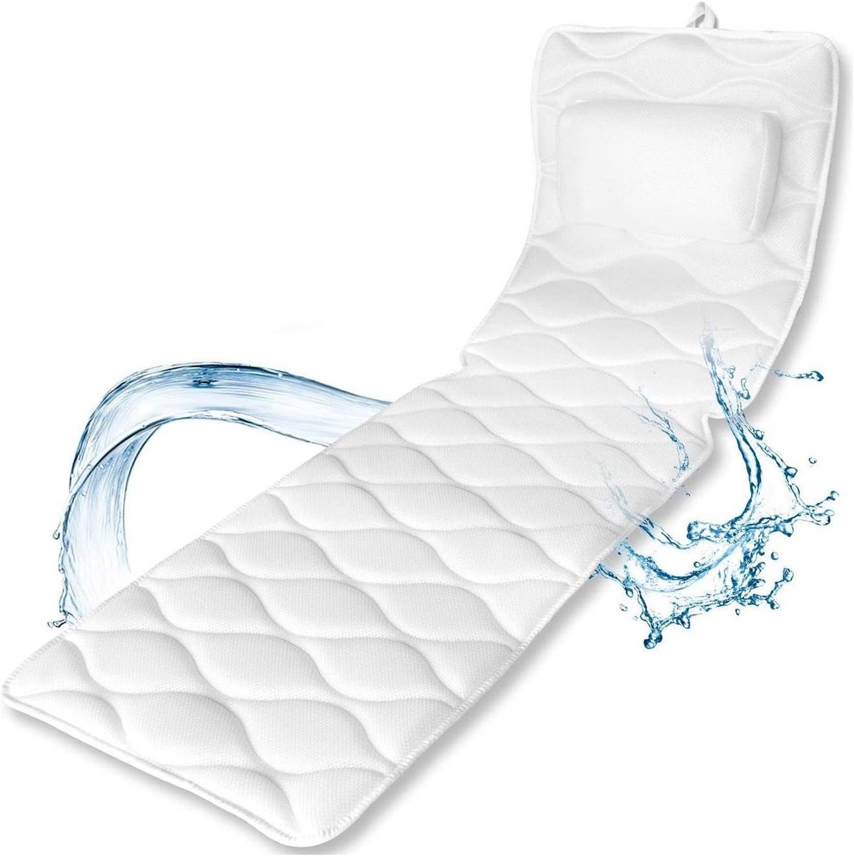 Badkussen Lichaam - Spa Kussen - Ontspannen in Bad - 14 Antislip Zuignappen - 125x44cm - Wit