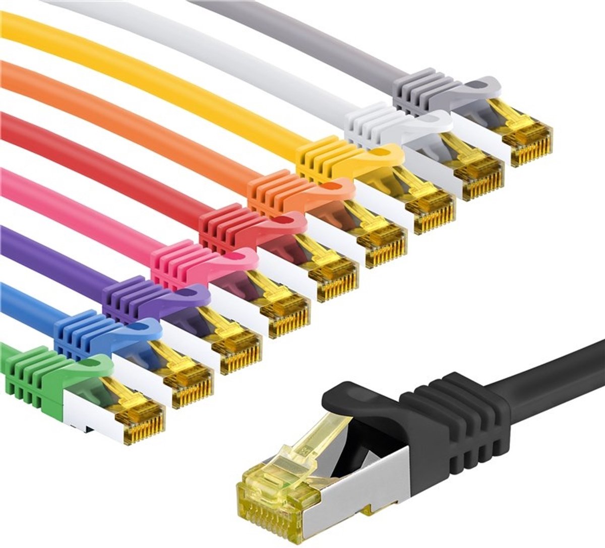 Goobay RJ45 Patch Cord CAT 6A S/FTP (PiMF), 500 MHz, with CAT 7 Raw Cable, 1 m, Set in 10 Colours