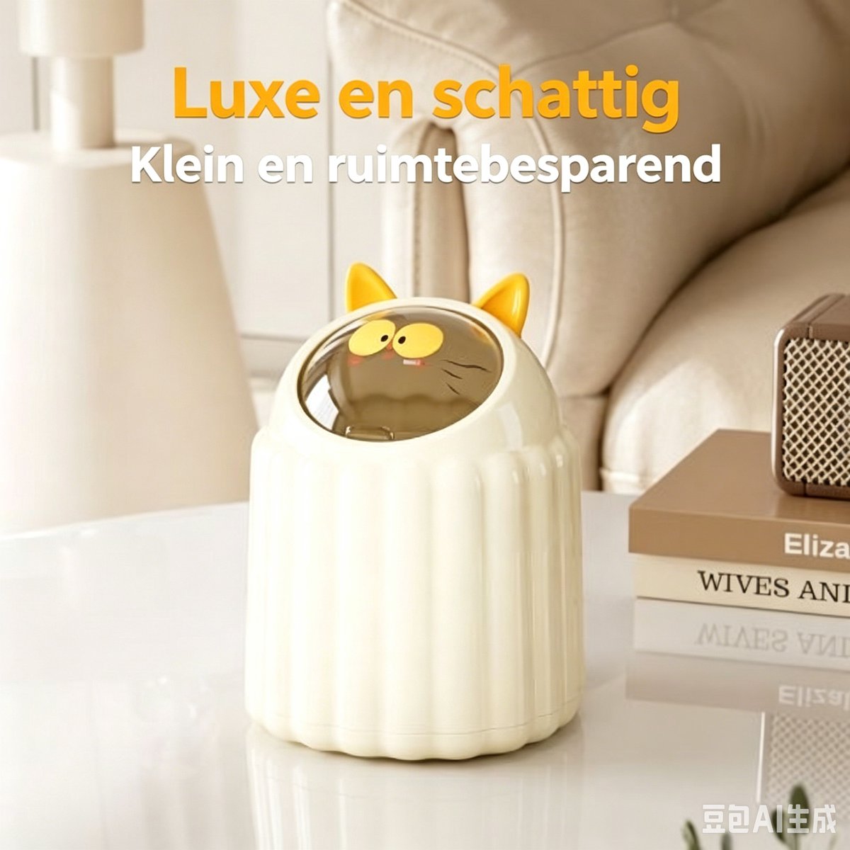 1pc 1L Cute Desktop Trash Can, Flip-Top Mini Garbage Can, Adorable Desktop Accessories for Kitchen, Bathroom, Bedroom & Office, Cute Home Decor & Storage Supplies Trash can prullenbakken