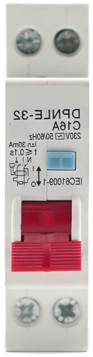 Stroomonderbreker - Zekering Automaat - Elektrische Beveiliging - Lekstroom Detectie - 16A 230V - Grijs