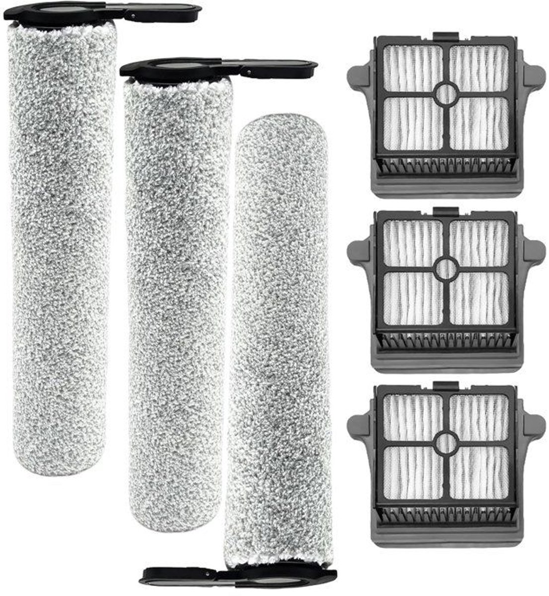 Accessoirekit Geschikt voor de Tineco Floor One S7 stoomreiniger, inclusief 3 rolborstels en 3 HEPA-filters.