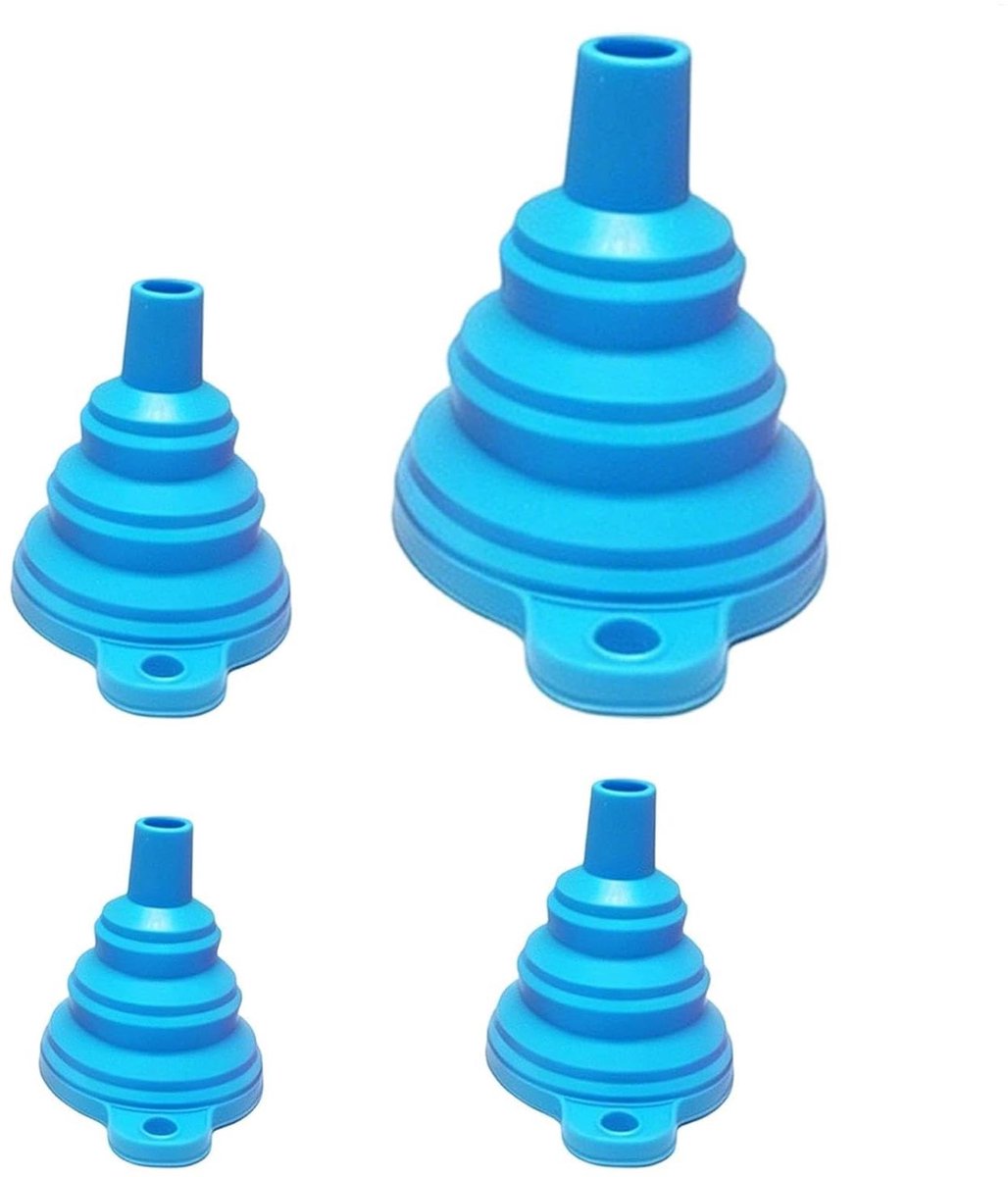 Trechters Set - Keuken Trechters - Vullen van Flessen - Opvouwbaar Ontwerp - 4 Stuks - Blauw