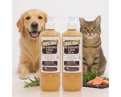 Schapenvet en Zalmolie voor Hond en Kat - Vol Omega 3 & 6 - Verbetert de Weerstand voor een Glanzende Vacht voor Hond en Kat - Vitamine Hond en Kat - Probiotica Alternatief - Animalking Olie - Vloeibaar voor Hond en Kat - 2 x 500 ML