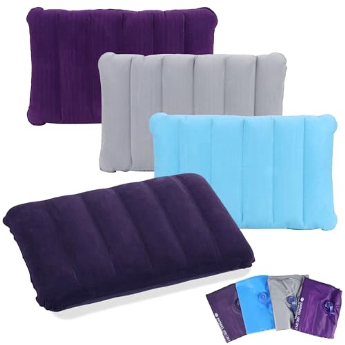Opblaasbaar reiskussen 4-delig - comfortabel velours kussen voor camping en reizen