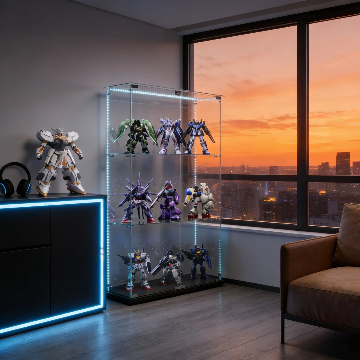 QJ Supply - Vitrinekast - Glazen Displaykast - LED Verlichting - Opbergkast - Verzamelkast - Afsluitbaar - Gehard Glas - Zwart