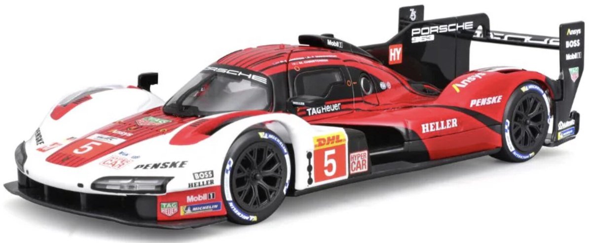Bburago Porsche 963 - Modelauto - Schaal 1:24 - Wit/Rood/Zwart