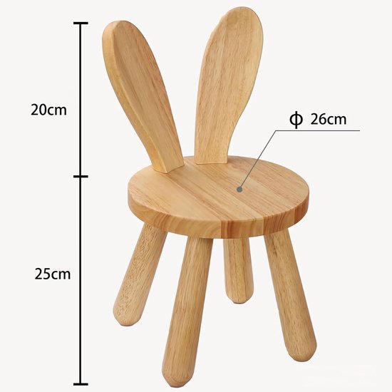 Houten Kinderstoel - Stoeltje Peuters - Aan Tafel Zitten - Met Konijnenoren Rugleuning - 45 cm Hoog - Bruin — afbeelding 5
