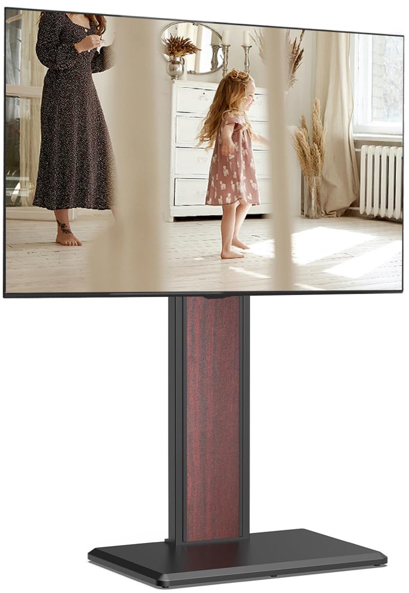 FITUEYES TV-standaard, standaard met houten plank, geschikt voor grote tv's, in hoogte verstelbaar, draaibaar, voor 32 tot 65 inch, tot 40 kg, VESA 400 x 400 mm