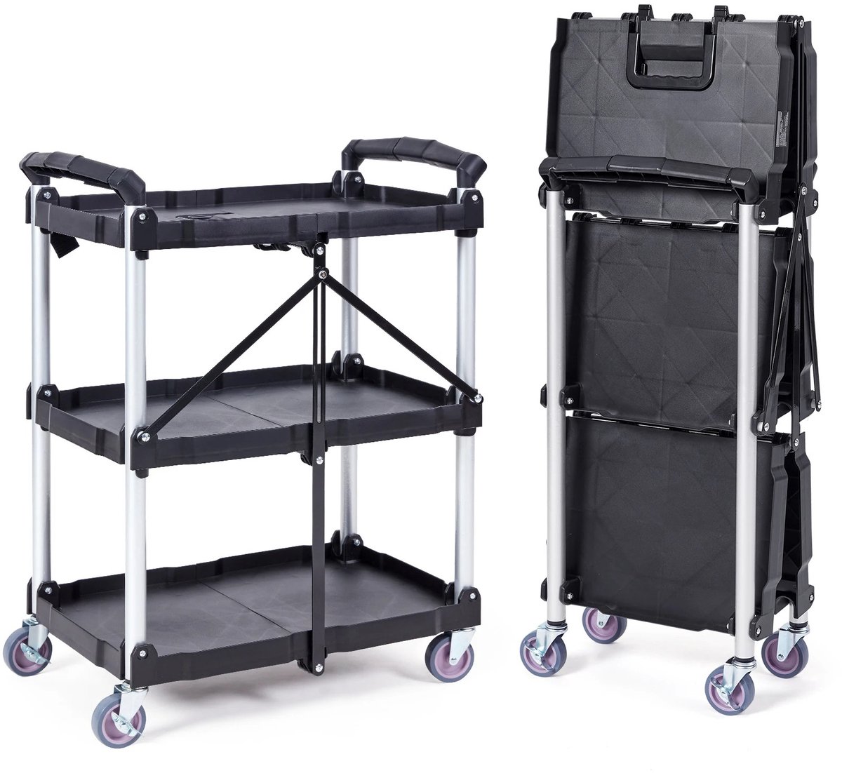 NordHaus Opvouwbare Gereedschapswagen - Rolwagen - Opbergwagen - Draagvermogen 74,8 kg - 3 Laags 65 x 39,2 x 83,2 cm