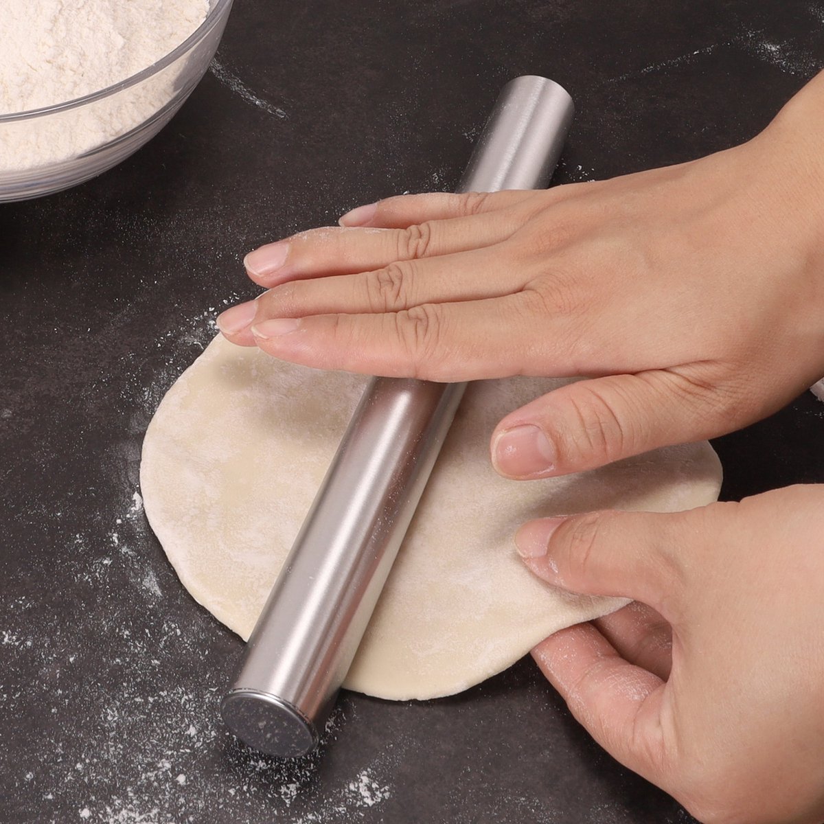 Rolpin van roestvrij staal, keukenbakgerei van 20 cm, voor het uitrollen van deeg voor dumplings, pizza, gebak en koekjes
