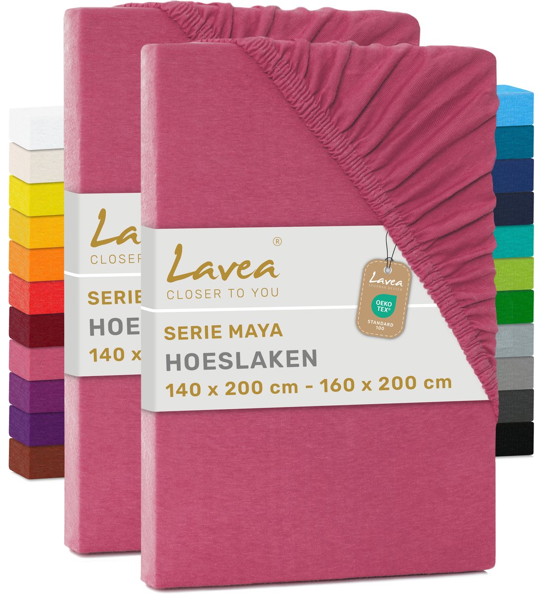 Lavea® Set van 2 Hoeslakens 140x200 cm – 100% Zacht en Ademend Katoen – voor Dikke Matrassen tot 20 cm – Jersey met Elastiek rondom – Koraal