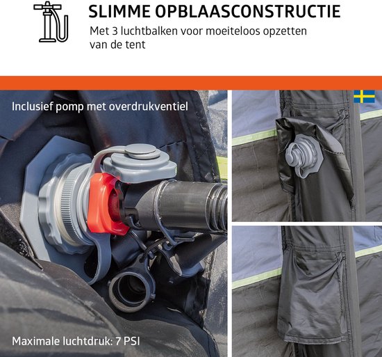 Campout 6-Persoons Familietent Opblaasbare Tunneltent - 5000 mm Waterdicht - 2 Slaapcabines - 19 m² - 15 min Opzettijd - Incl. Pomp & Luifel van Campout — afbeelding 2