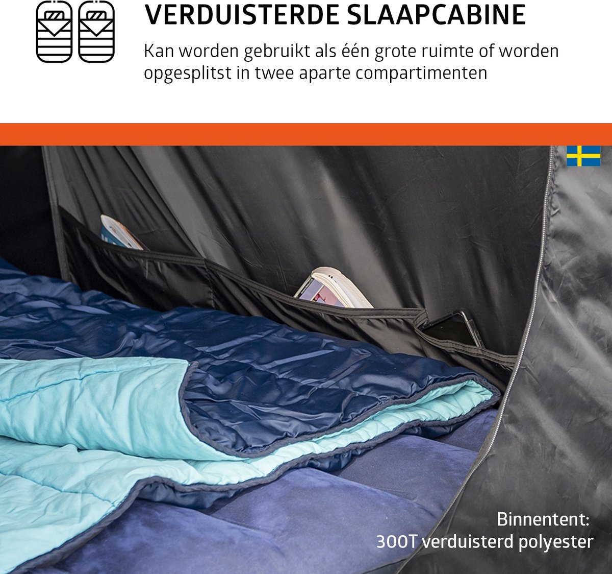 Campout 5 Persoons Familietent Opblaasbare Tunneltent – 2 Slaapcabines – 5000 mm Waterdicht – Grote Leefruimte – Incl. Pomp & Luifel – foto 7