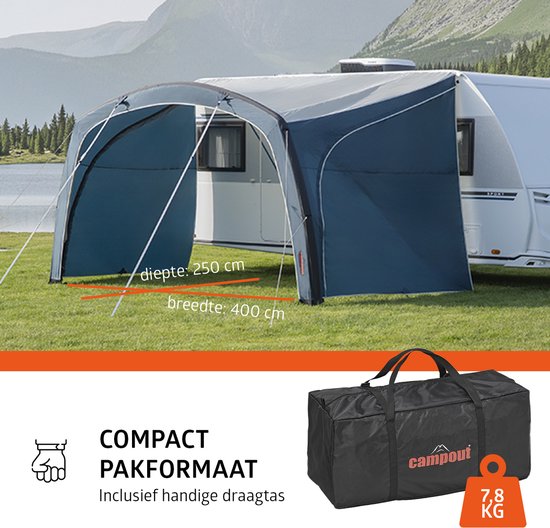 Campout Opblaasbare Luifel voor Caravan & Camper - 400 x 250 cm - 3000 mm Waterdicht - Montagehoogte 235-250 cm - 15 Min Opzetten - Incl. Pomp & Stormscheerlijnen van Campout — afbeelding 2