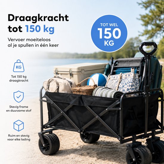Silvergear Bolderkar Opvouwbaar Strand - Bolderwagen Kinderen - Transportkar Inklapbaar - 150kg - Zwart van Merkloos — afbeelding 3