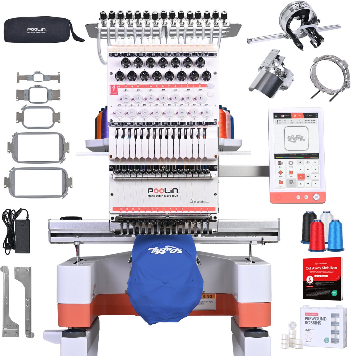 PooLin EOM professionele multinaald borduurmachine voor bedrijven - Embroidery machine - Professioneel borduren - Personaliseer petten, hoeden, overhemden, truien en nog veel meer.