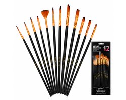 YYCHAN Penselen Set-12 Stuks-Kwasten voor Aquarel, Olieverf, Acrylverf, Waterverf, Schmink-Nylon borstelharen-Geschikt voor Schilderen, Modelbouw en…
