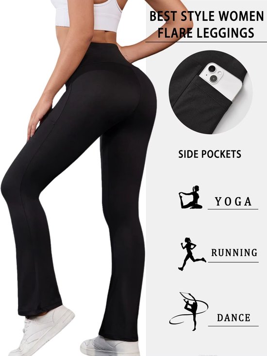 Flare Legging Dames Hoge Taille - Yoga Broek Dames Superzacht met Buikcontrole, Push-Up Effect en Zakken - Marineblauw - Maat M — afbeelding 5