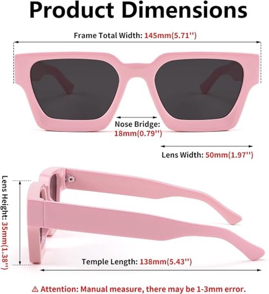 VHV Zonnebril vierkant - Zonnebrillen - Festival bril - Rave bril - Glasses - Dik montuur - Roze — afbeelding 4