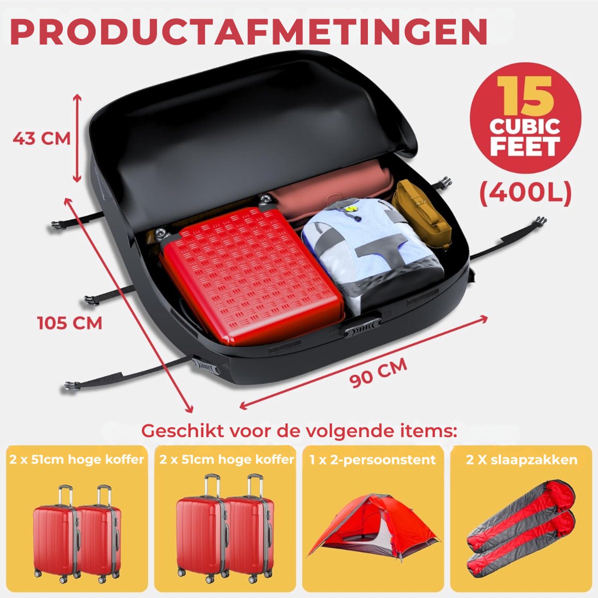 SNJY® Dakkoffer - Daktas - Dakkoffers - 400 Liter - 104L x 90B x 43H cm - Zwart – foto 2