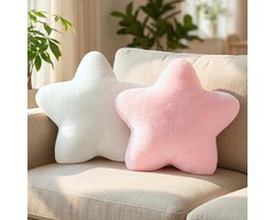 2-Delige Sierkussen - Stervormige Sierkussens - Stervormig Kussen - Kussenset - Ster Sierkussen - Pluche Kussen - Decoratie Kussens - Comfortabele Kussentjes voor Op De Bank - Zacht - Roze & Wit - Voor Kamer, Slaapkamer en Zitmeubeldecoratie