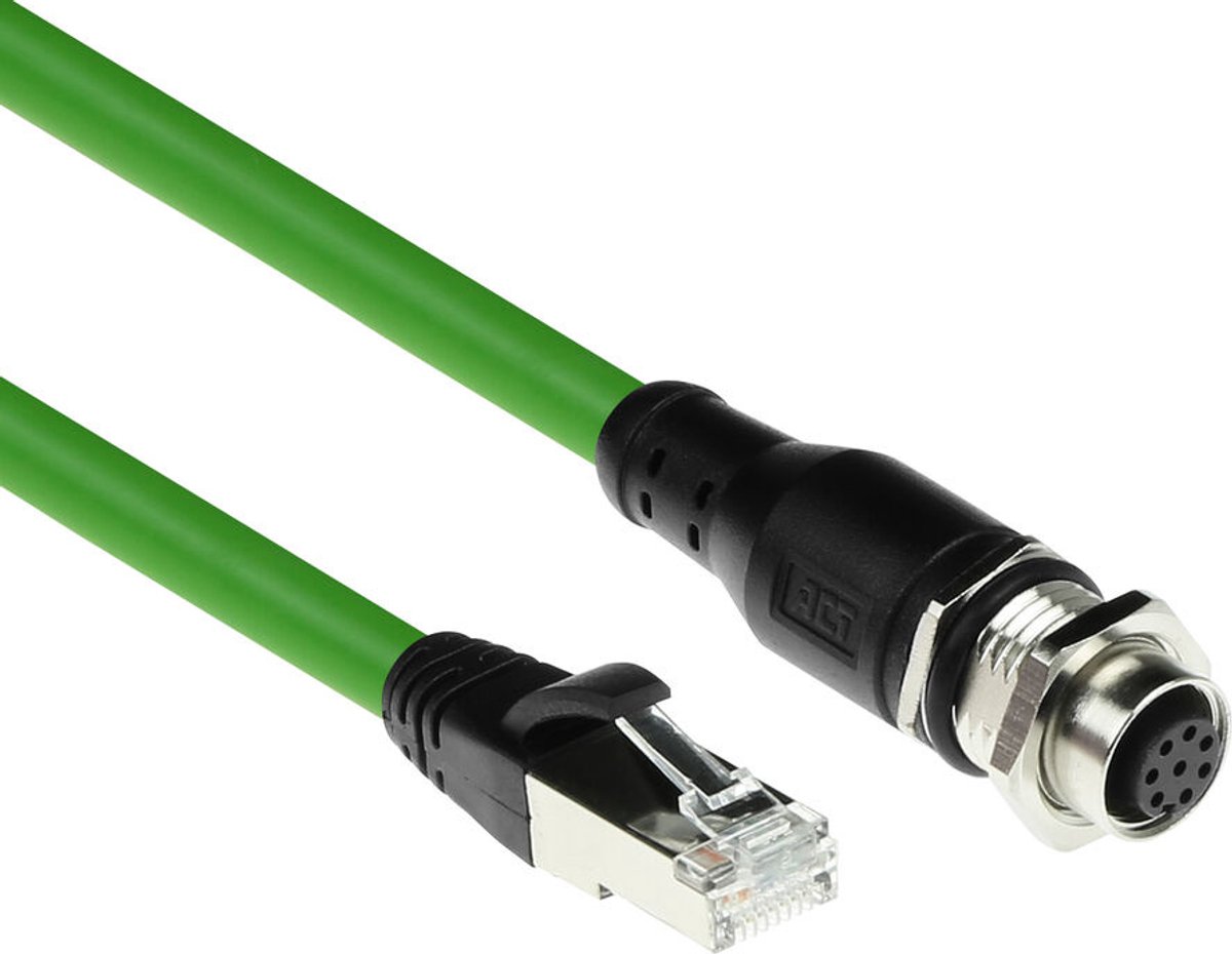 ACT SC3910 Industriële Sensor kabel | M12A 8-Polig Female naar RJ45 Male | Ultraflex SF/UTP TPE kabel | Afgeschermd | IP67 | Groen | 5 meter