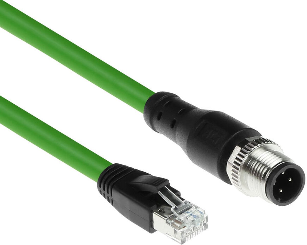 ACT SC4406 Industriële Sensorkabel | M12D 4-Polig Male naar RJ45 Male | Superflex Xtreme TPE kabel | Afgeschermd | IP67 | Groen | 1,5 meter