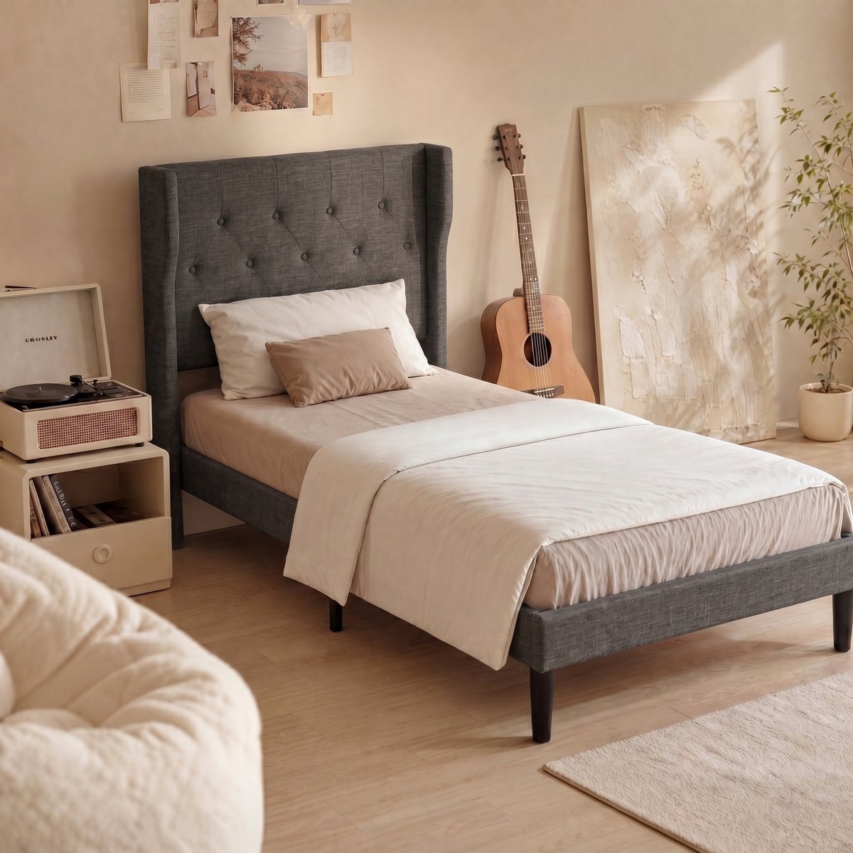 Bealife AF14 Bedframe - 200 x 90 cm - Gestoffeerd Hoofdbord - Donker Grijs
