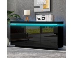 REDOM - Dressoir met LED-licht - 2 deuren en 3 lades - App-bediening - Moderne stijl - Woonkamer - Spaanplaat - Zwart - 140 x 35 x 72,5 cm