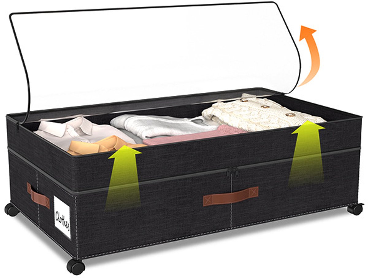 Opbergbox voor Onder Bed - Verstelbare Hoogte met Handgreep en Wielen - Transparant Deksel, Grote Capaciteit - Stofdichte Bedbox