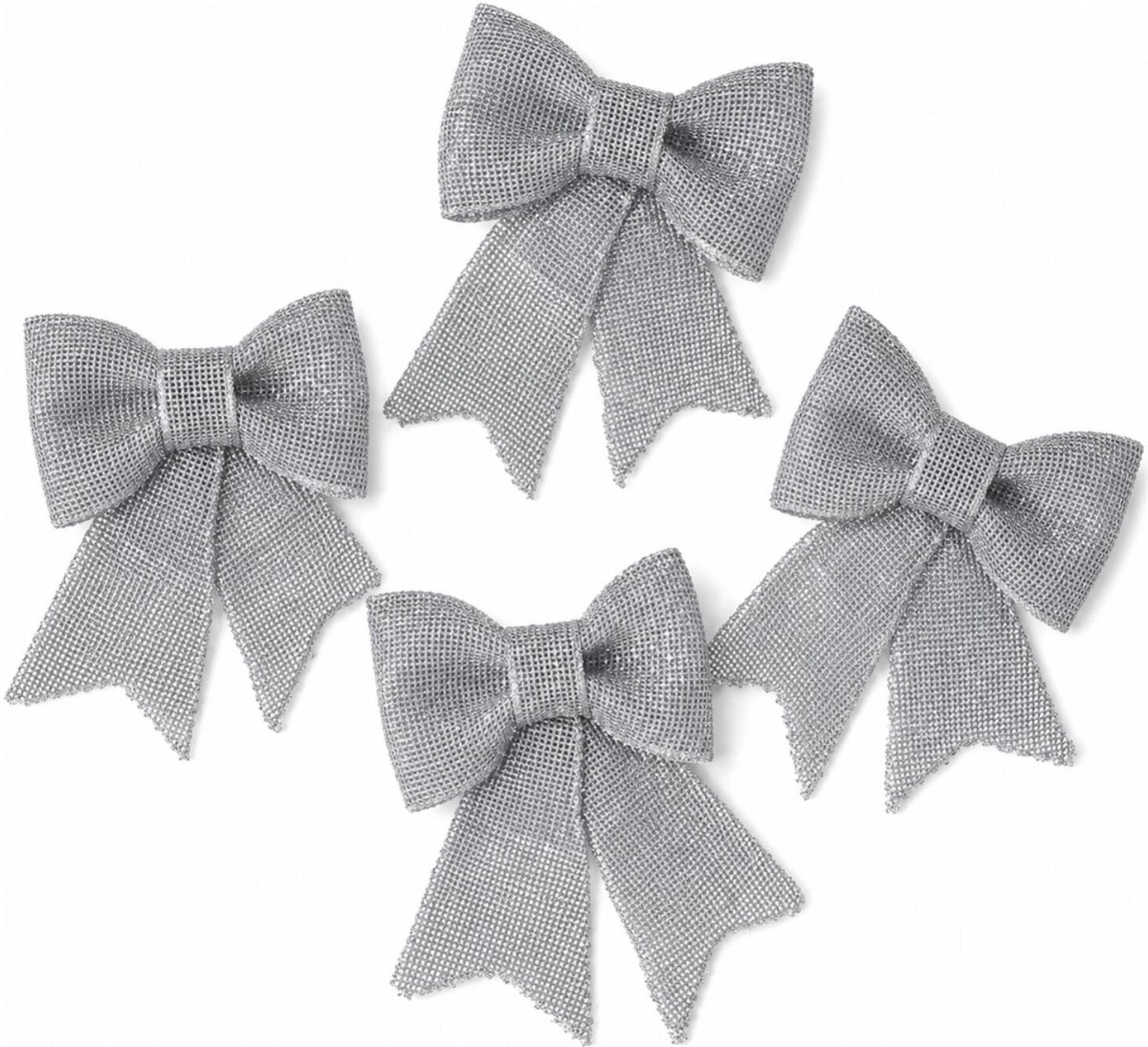 Decoris Strikjes kerstboomversiering - 4x - zilver - 33 cm glitters - op clip - feestelijk