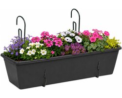 Geli Plantenbak Balcony - antraciet - met metalen ophangbeugels - 60 x 18 x 15 cm - hard kunststof - langwerpig -