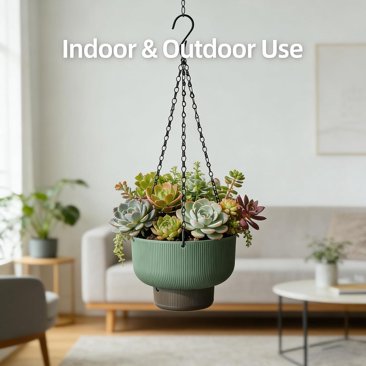 Hangende Zelfwaterende Bloempotten voor Buiten en Binnen - Groene Kunststof Plantenbakken met Watervoorraad - Set van 2 Stuks - 19 cm - 16cm Ideaal voor Tuin en Balkon — cadeau in Wonen & Interieur - foto 2