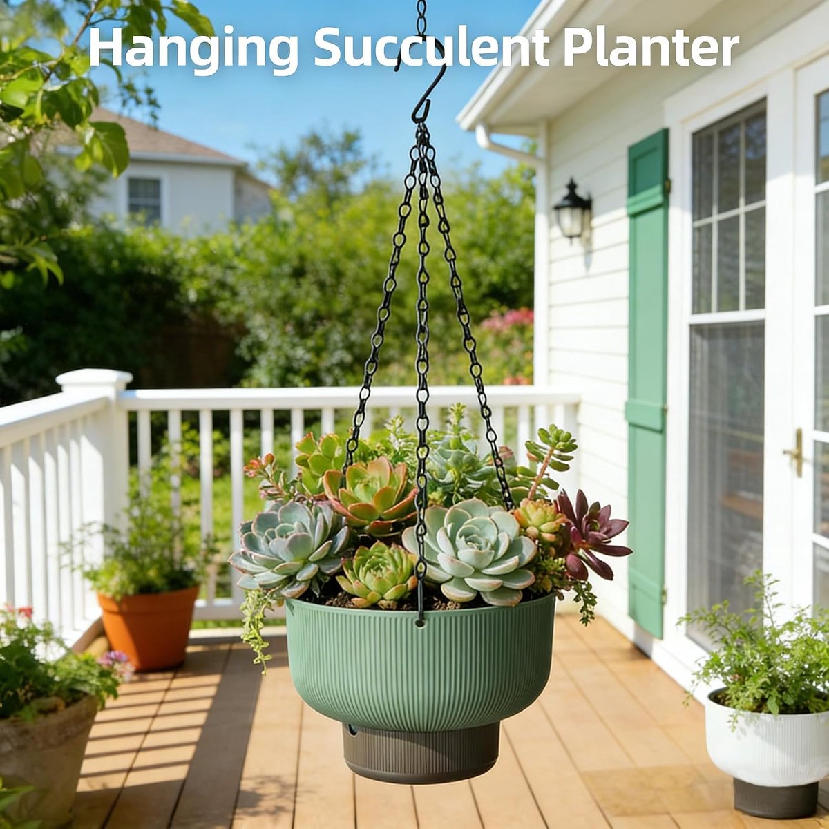 Hangende Zelfwaterende Bloempotten voor Buiten en Binnen - Groene Kunststof Plantenbakken met Watervoorraad - Set van 2 Stuks - 19 cm - 16cm Ideaal voor Tuin en Balkon — cadeau in Wonen & Interieur - foto 3