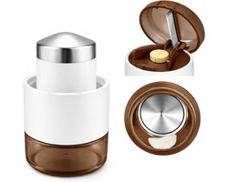 3-in-1 pillensplitter met pillenvermaler en pillensnijder, pillenvermaler met maalmechanisme van roestvrij staal, pillenverdeler met stamper, BPA-vrij, voor senioren, huisdieren en op reis（Koffiekleurig）