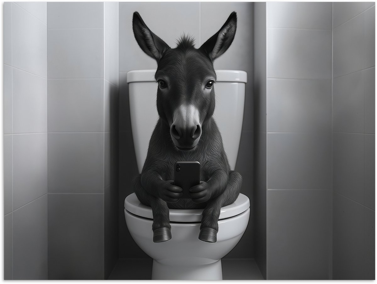 Poster 120x90 cm - Ezel - Telefoon - Toilet - Zwart - Wit - Posters - Kamer decoratie - Wa