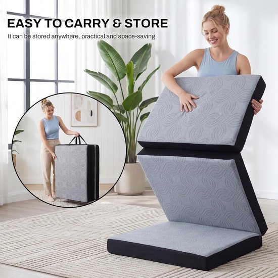 Opvouwbare Matras - Vouwmatras Logeren - Ruimtebesparend Slapen - Wasbare Hoes - 120 x 190 cm - Grijs zwart — afbeelding 5