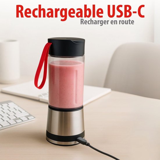 Draagbare Blender - Smoothie Maker Mini - Gezond Leven - USB Oplaadbaar - 300ml - Zilver — afbeelding 4