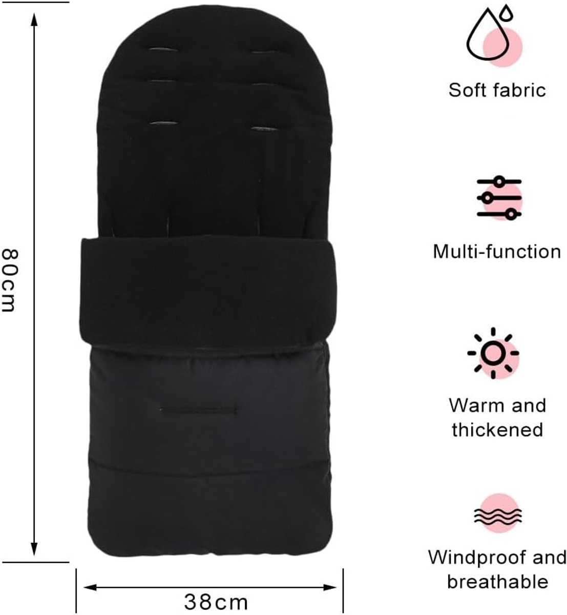 Universele Voetenzak - Kinderwagen Zak - Warm Blijven - Waterdicht Oxford Stof - 80 cm - Zwart – foto 7